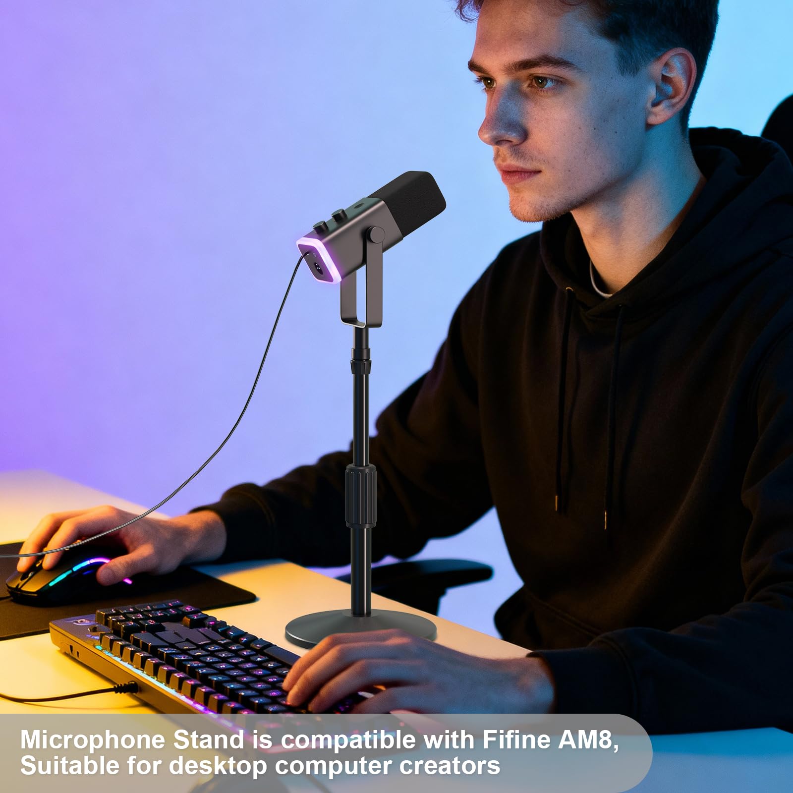 Desktop-Mikrofonständer, verstellbarer Tisch-Mikrofonständer mit Mikrofon-Clip, 0,95 cm auf 1,6 cm Adapter, kompatibel mit Shure MV7+ | MV7X XLR, FIFINE XR & USB | K688, PM1 XLR, Razer Seiren V2|