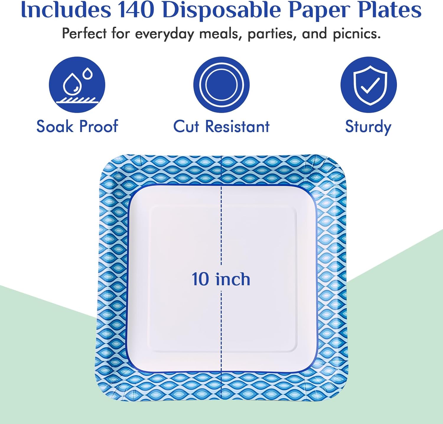 MUCHII 10 Inch Square Paper Plates, 140 Count Heavy Duty Bulk Disposable Paper Plates for Daily Use, Family Gatherings, Parties, Picnic