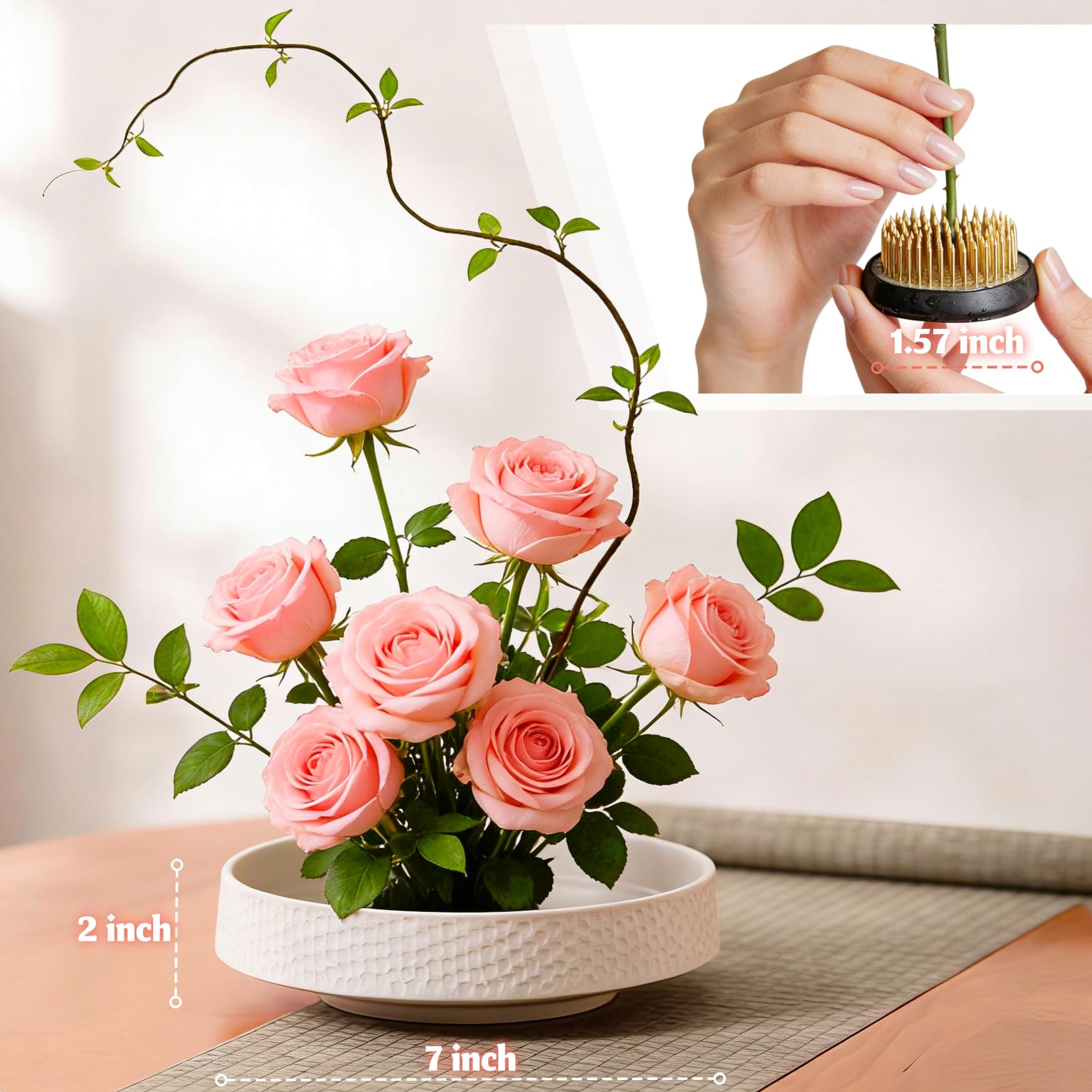 Amazon.com: 日式花瓶組淺花容器陶瓷花碗插花花瓶1.5 英吋(約4.0 公分
