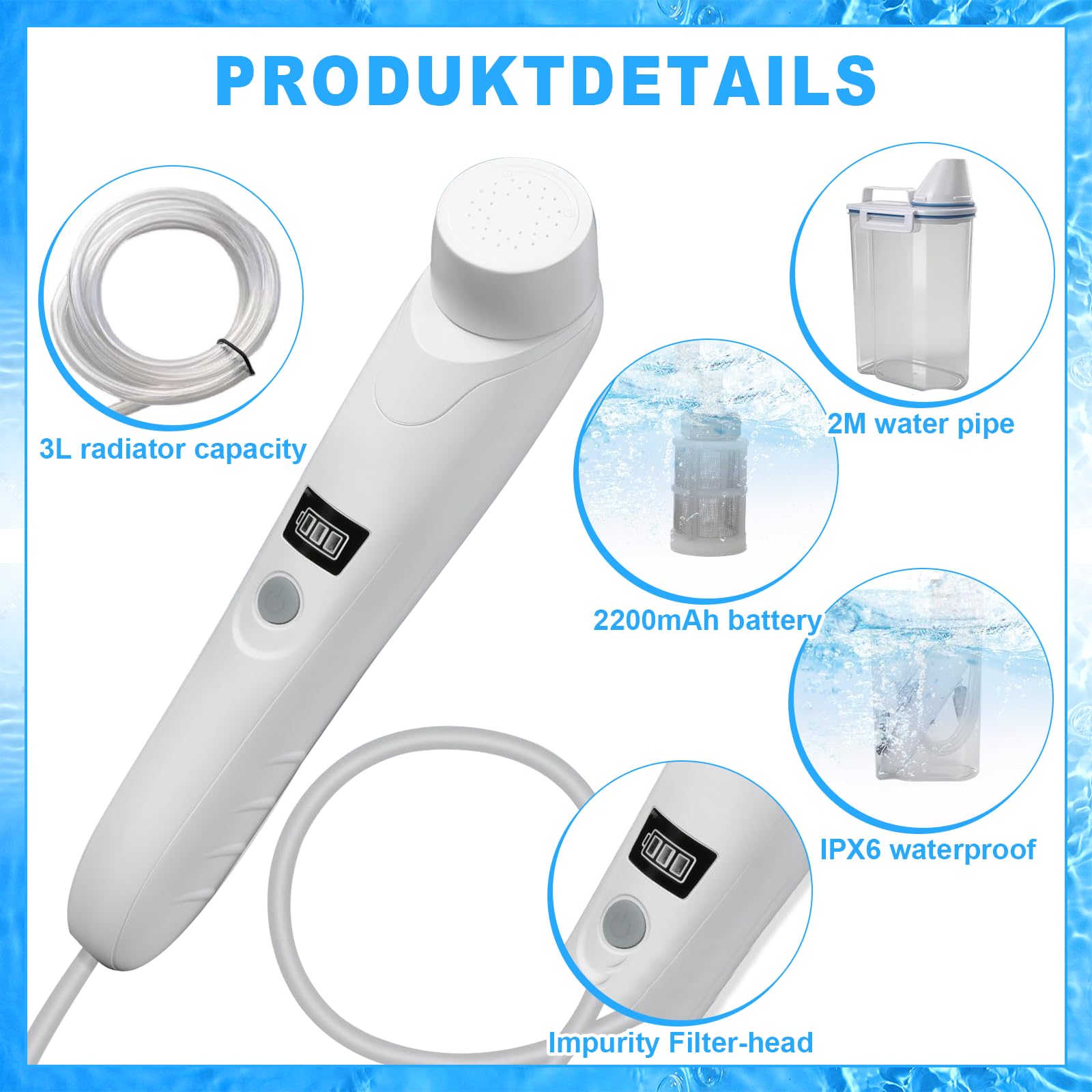 Bidet portatile per doccia, da viaggio, elettrico, portatile | Bidet elettrico (5 x 14 cm) con serbatoio dell'acqua da 3 l e batteria USB, doccetta da viaggio per campeggio, viaggi, bagno