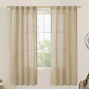 LAMIT Brown Linen Curtains for Bedroom, 72 Inch Length Light Filtering Semi Sheer Panels Back Tab and Rod Pocket Neutral Drapes for Living Room, 2 Panels, 34 x 72 Inch