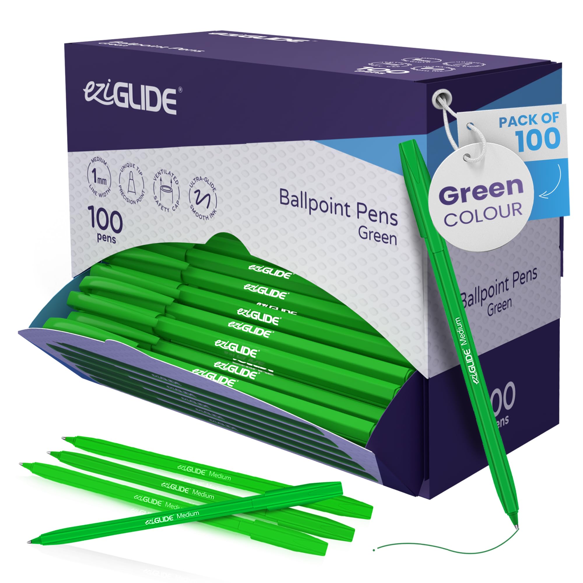 Eziglide 10-Pack Ballpoint Purple Pen Set - Medium Point 1.0mm for Effortless Writing & Comfortable Grip - Ball Point Pens Ideal for School, Exams, Home or Work Stationery Supplies — view 23
