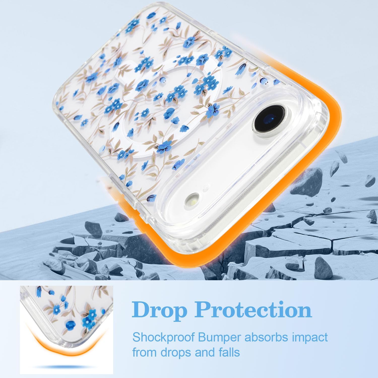 QLTYPRI Magnetic for iPhone Air Case Compatible with Magsafe, Cute Floral Flower Aesthetic Phone Case Slim Clear Anti-Yellowing Shockproof Phone Cover for Girls Women - Blue - Image 4