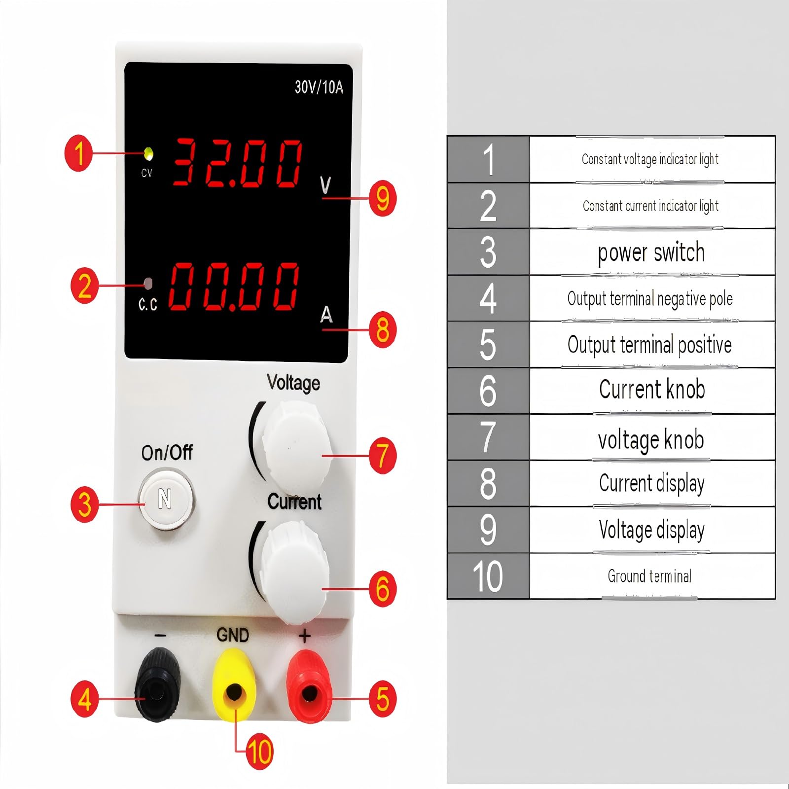K3010D Display LED a 3 cifre Alimentatore CC variabile 0-30 V / 0-10 A Per laboratorio o fabbrica | Banco da laboratorio regolabile con alimentazione elettrica e regolazione della tensione