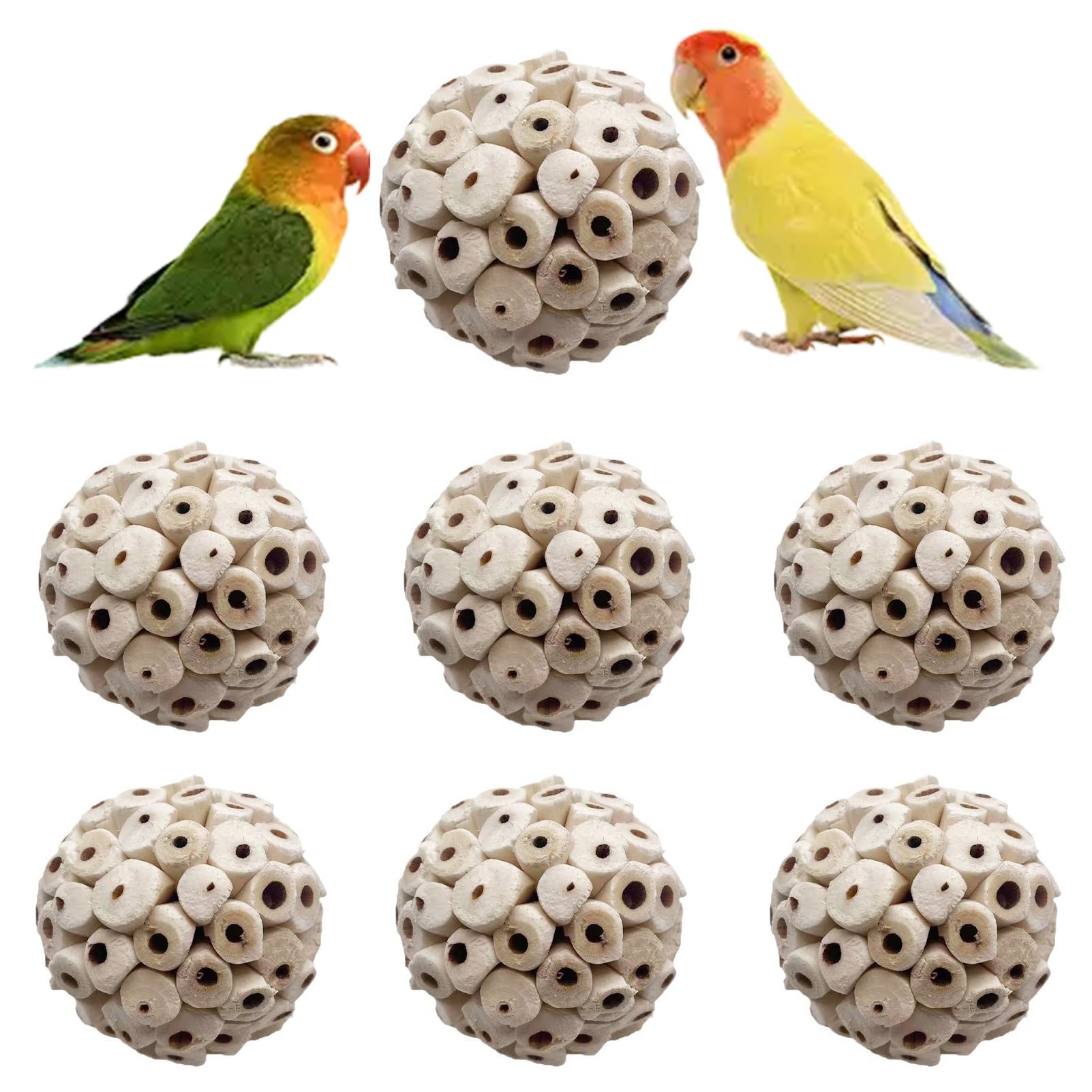 6 Pieces Sola Atta Ball Parrot Biting Toy Bird Chew Accessories Natural Sola Plant Material for Birds, Rabbits, Hamsters and Small Pets.