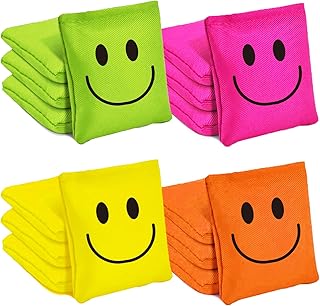 JarThenaAMCS 12Pcs Neon Happy Face Bean Bags Green Pink Yellow Orange Cornhole Game Bags for Party Gathering Game Supplies