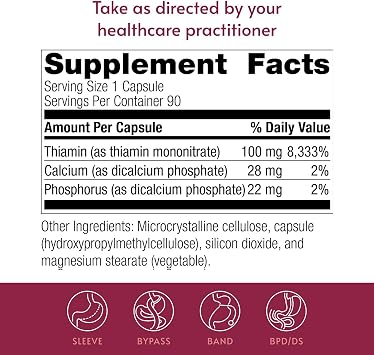 Bariatric Advantage Vitamin B1 Thiamin - 100 mg Thiamin Mononitrate - Easy Digest - Designed for Bariatric Patients - Supports Energy Production* - 90 Count