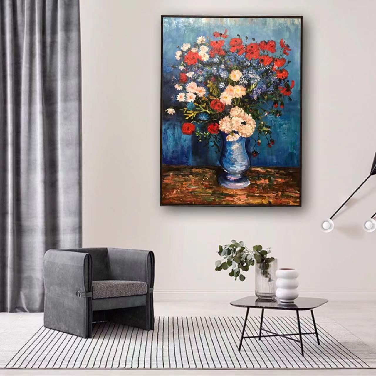 Amazon.co.jp: 手描き 油絵 絵画 【花瓶のヤグルマギクとケシ】 ゴッホ