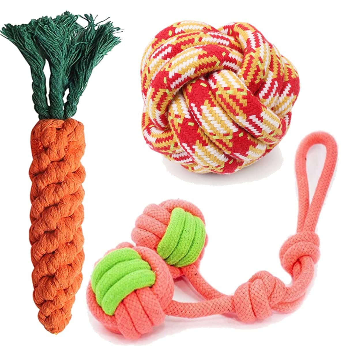 Pups&Pets Durable Pet Toys for Puppies, Pet Teeth Chewing Dog Toys Two Ball Handle Rope Toy, Gums Cleaner Cotton Rope Ball Toy, Dog Carrot Chewing Toy for Small and Medium Pets (B09P3MY7D8) Amazon Price History, Amazon Price Tracker