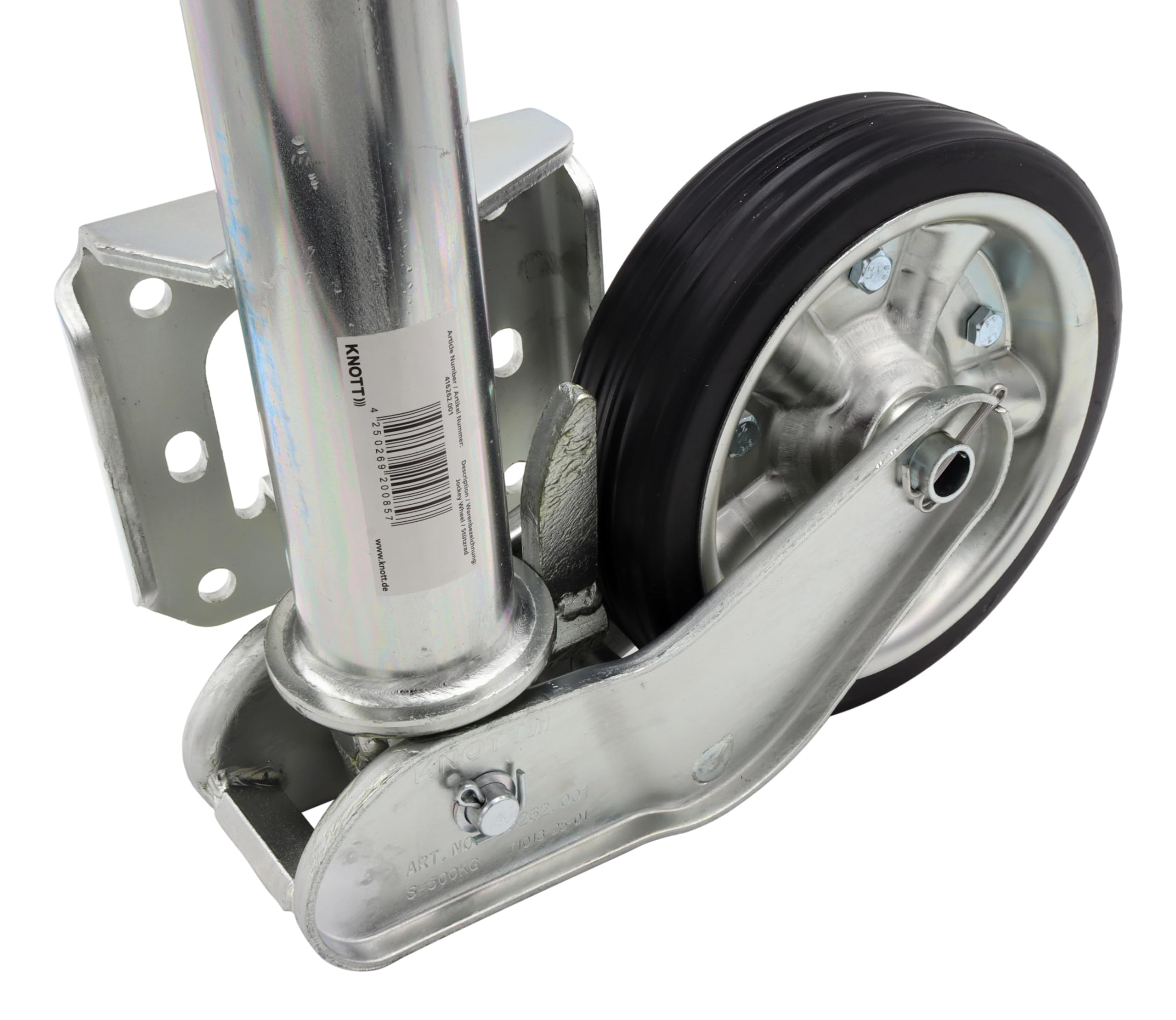 trailer parts4u Oryginalne koło podporowe Knott długie duże obciążenie 500 kg samochód osobowy przyczepa koło ostrogowe 200 x 50 mm 416262.001