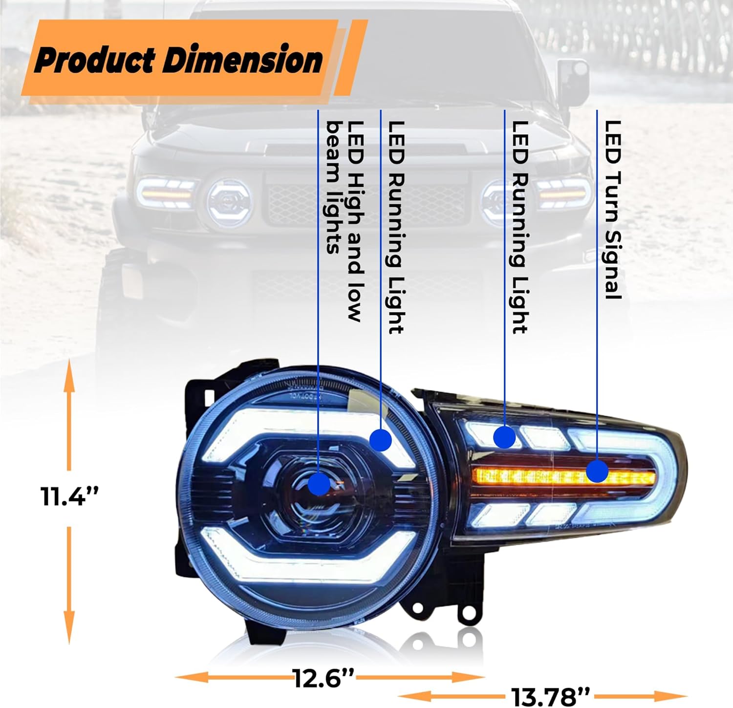 Automotive Headlights Assembly Fit for Toyota fj cruiser headlights 2007-2016,LED Front Lights with Dynamic Start and Steering Flow Headlight Assemblies Pair Signal