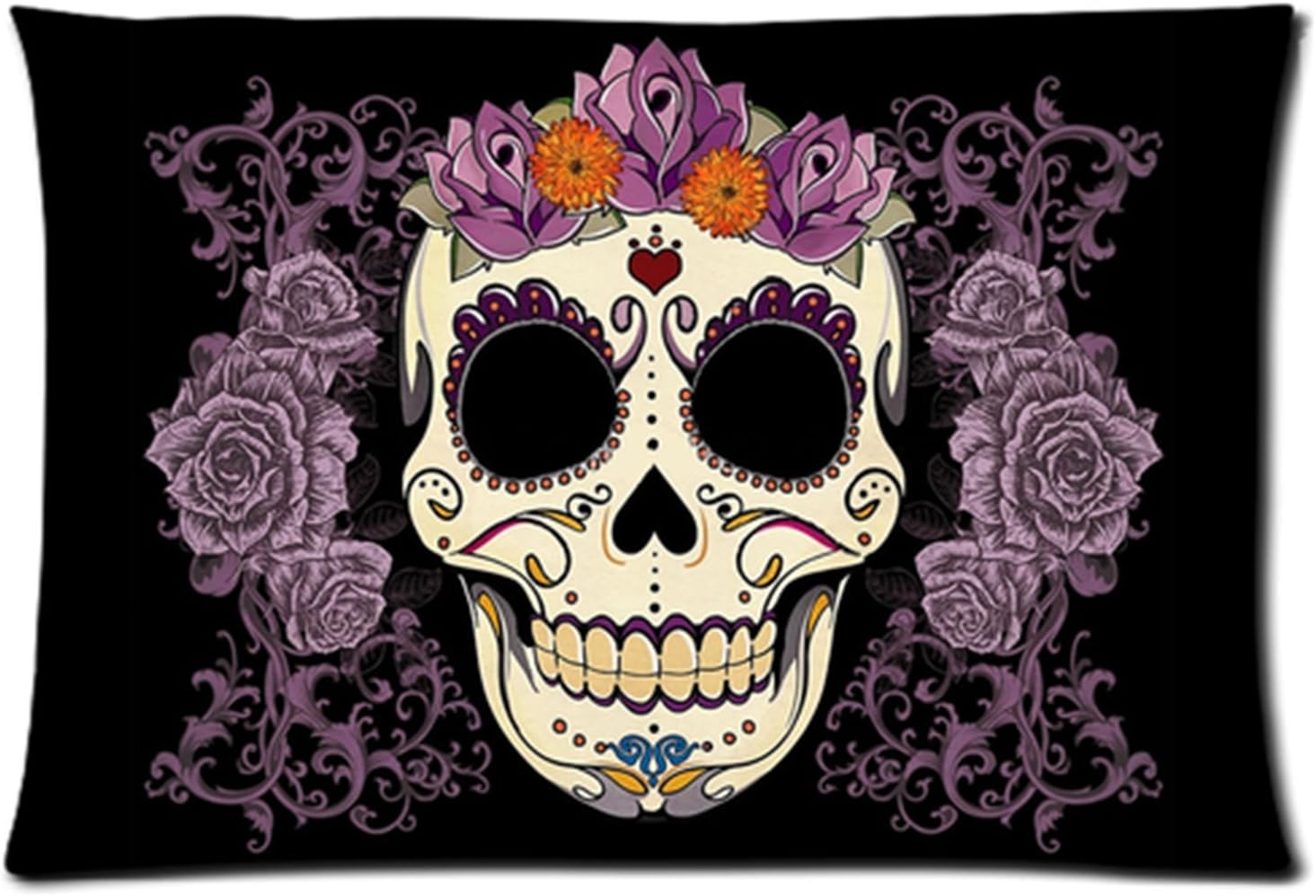 Custom Cool Sugar Skull Black Purple Pillowcase Pillow cover Standard,20"x30"(Twin Sides Printing)