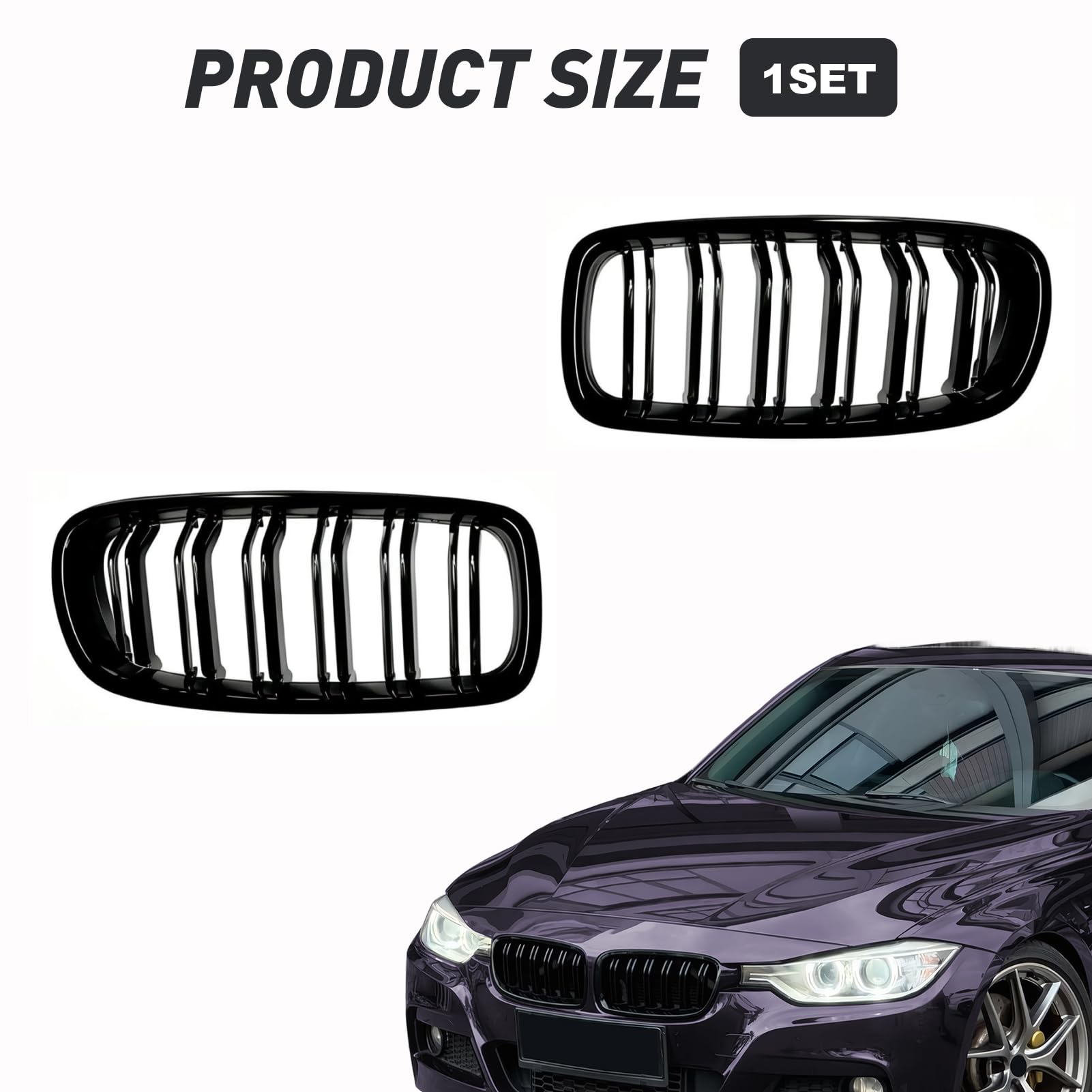 F30 F31 Kühlergrill Abs Schwarz Glänzend Doppelstange Für F30 F31 2012-2018 2012 2013 2014 2015 2016 2017 2018, Kühlergrille Tuning Stoßstange Stangen Streifen (F30 1329)