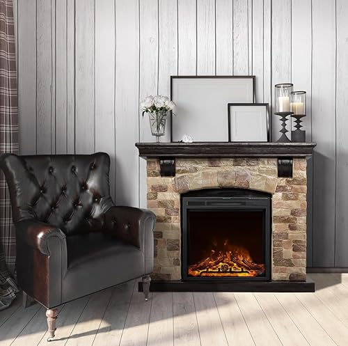 Miniatura 2 de R.W.FLAME Paquete de chimenea eléctrica, 48 pulgadas, calentador de chimenea de piedra independiente con control remoto, 7 ajustes de brillo de