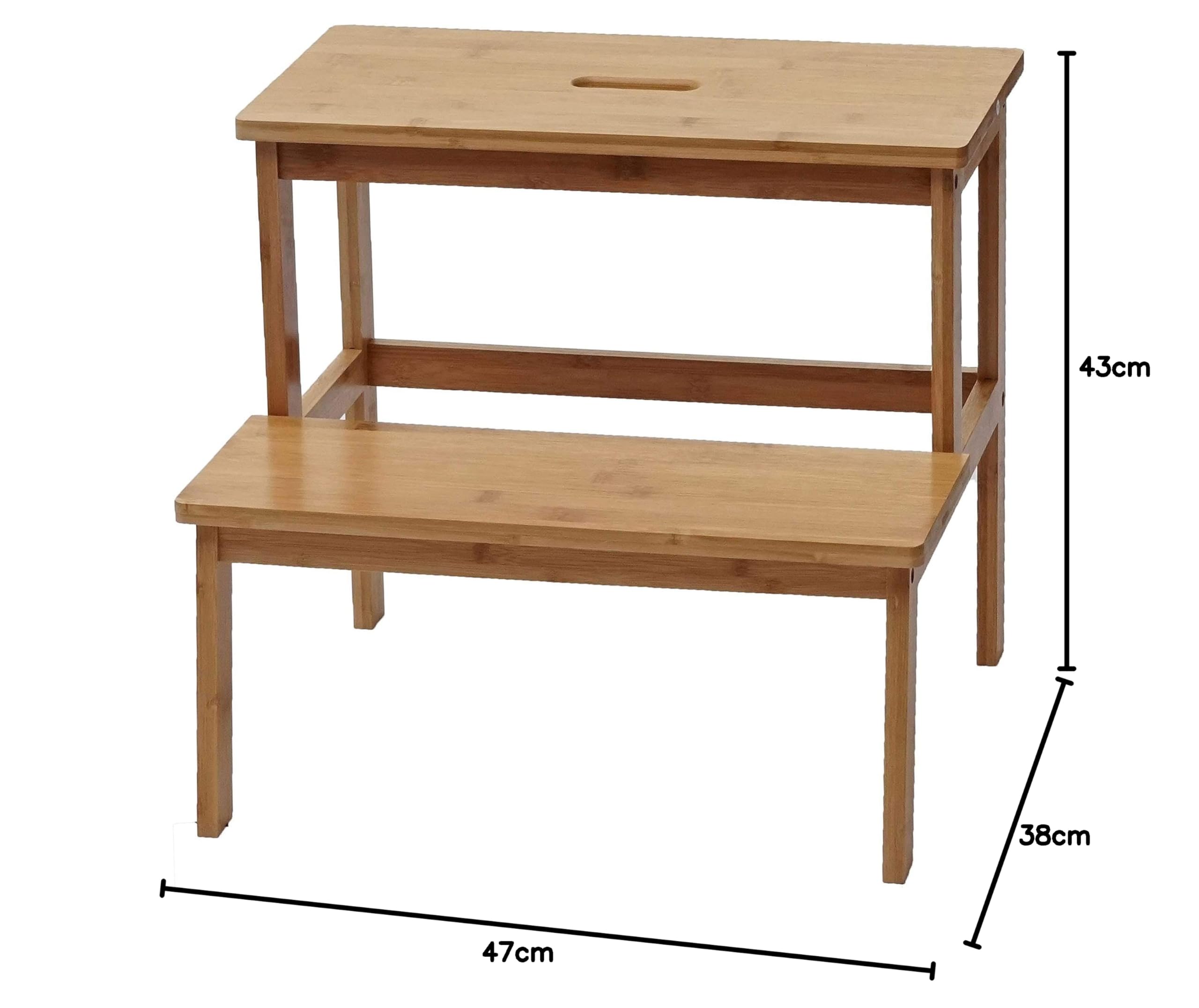 Sgabello scaletta HWC-B87 legno bambu 43x47x38cm