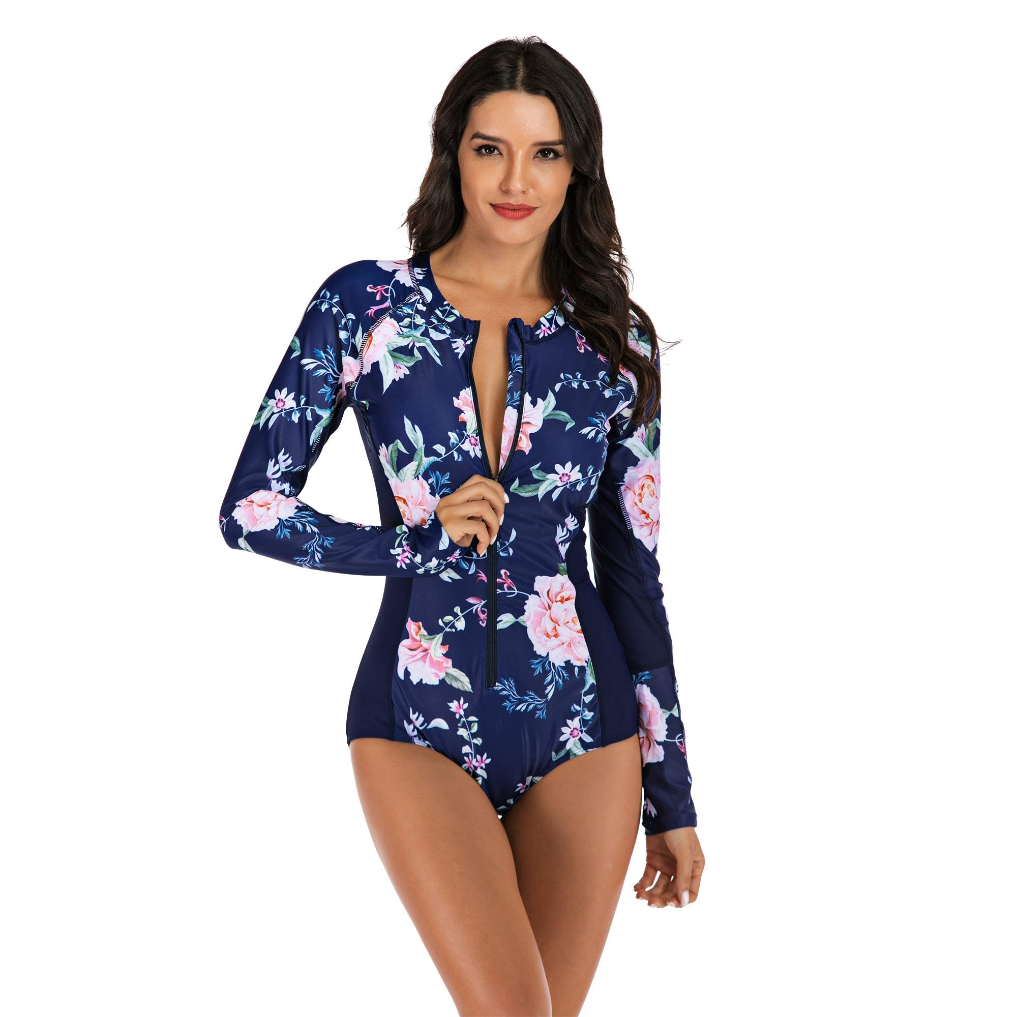 Ropa de Surf con Cremallera para Mujer Traje de Baño de Manga Larga Protectores contra Erupciones Recreativas de Una Pieza Traje de Baño — view 14