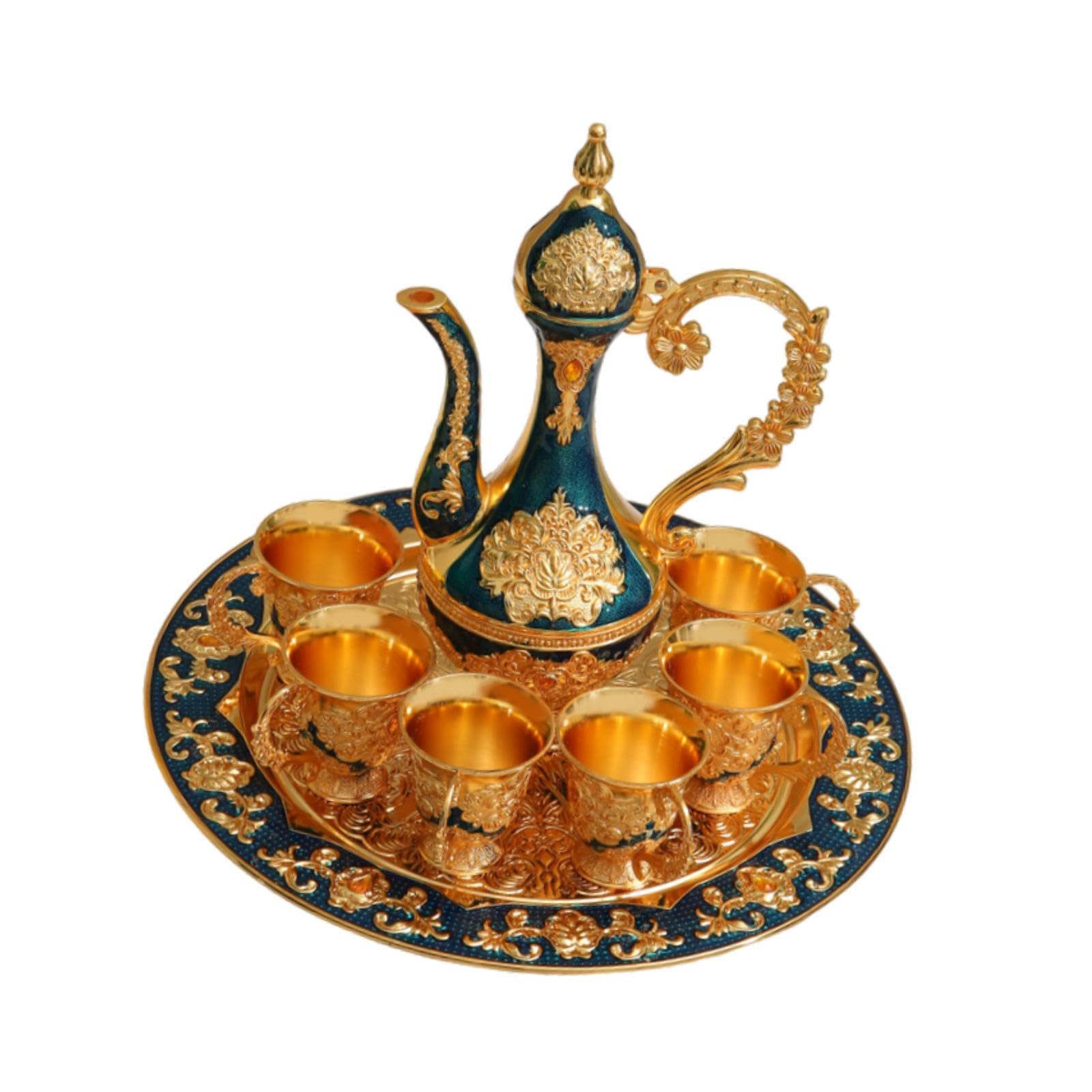 Yajuyi Service à Thé Turc, Comprenant Une Théière, Un Plateau à Café et Six Tasses. Idéal comme Cadeau pour Un Anniversaire, Un Mariage Ou Toute Autre Occasi, Bleu
