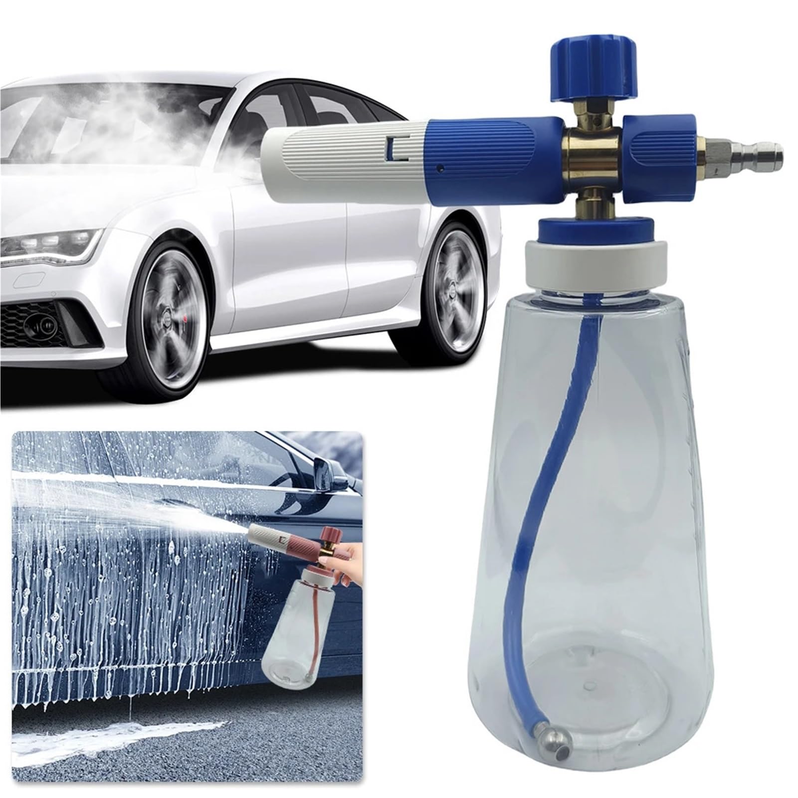 Idropulitrice a batteria, Per Schiuma Ad Alta Pressione Da 1 Litro Pistola Regolabile Per Spruzzatore Con Attacco Rapido Per Lavaggio Auto,per patio e auto(Blue)