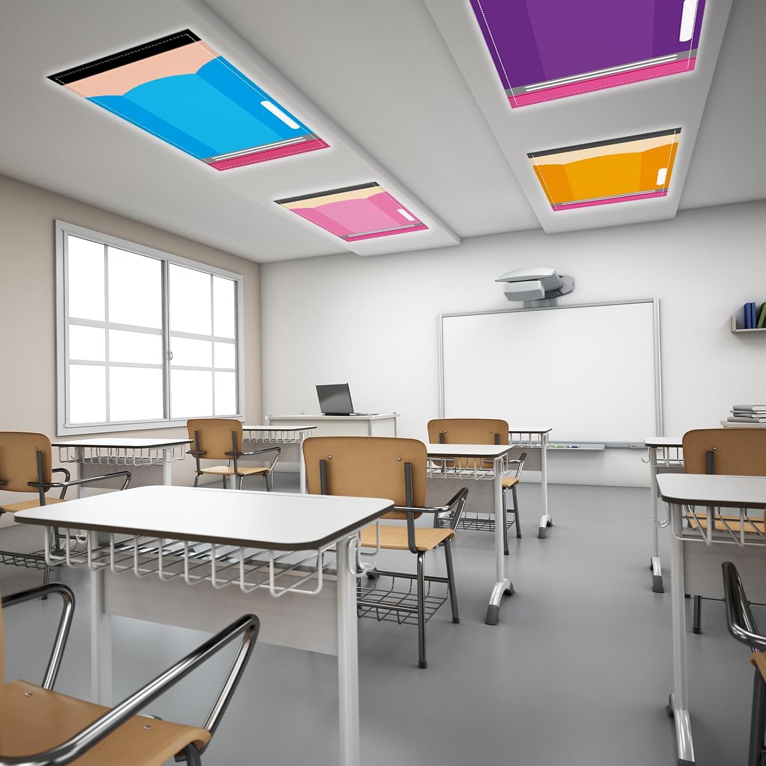 8 Pcs Fluorescent Light Covers with 80 Magnets Decorative for Classroom Ceiling Lights 4 x 2 Feet Magnetic Light Cover Filter Easy Install for Office Hospitals Drop Home Ceiling Supplies (Pencil)