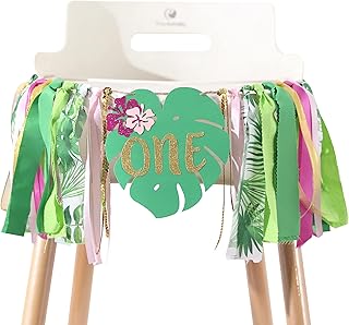 Aloha to One Tropical Hawaiian Luau Theme Highchair Banner- Wild One Highchair Banner for Girls, Pink Jungle Safari Animal 1st Birthday Decorations, Tropical Birthday Banner