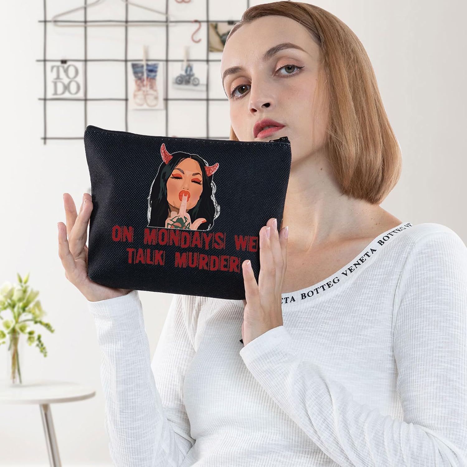 BWWKTOP Bailey Cosmetic Makeup Bag Bailey Fans Gifts On Mondays We Talk Murder Zipper Pouch Bag For Murder Show Lovers (Talk Murder BL) image 5