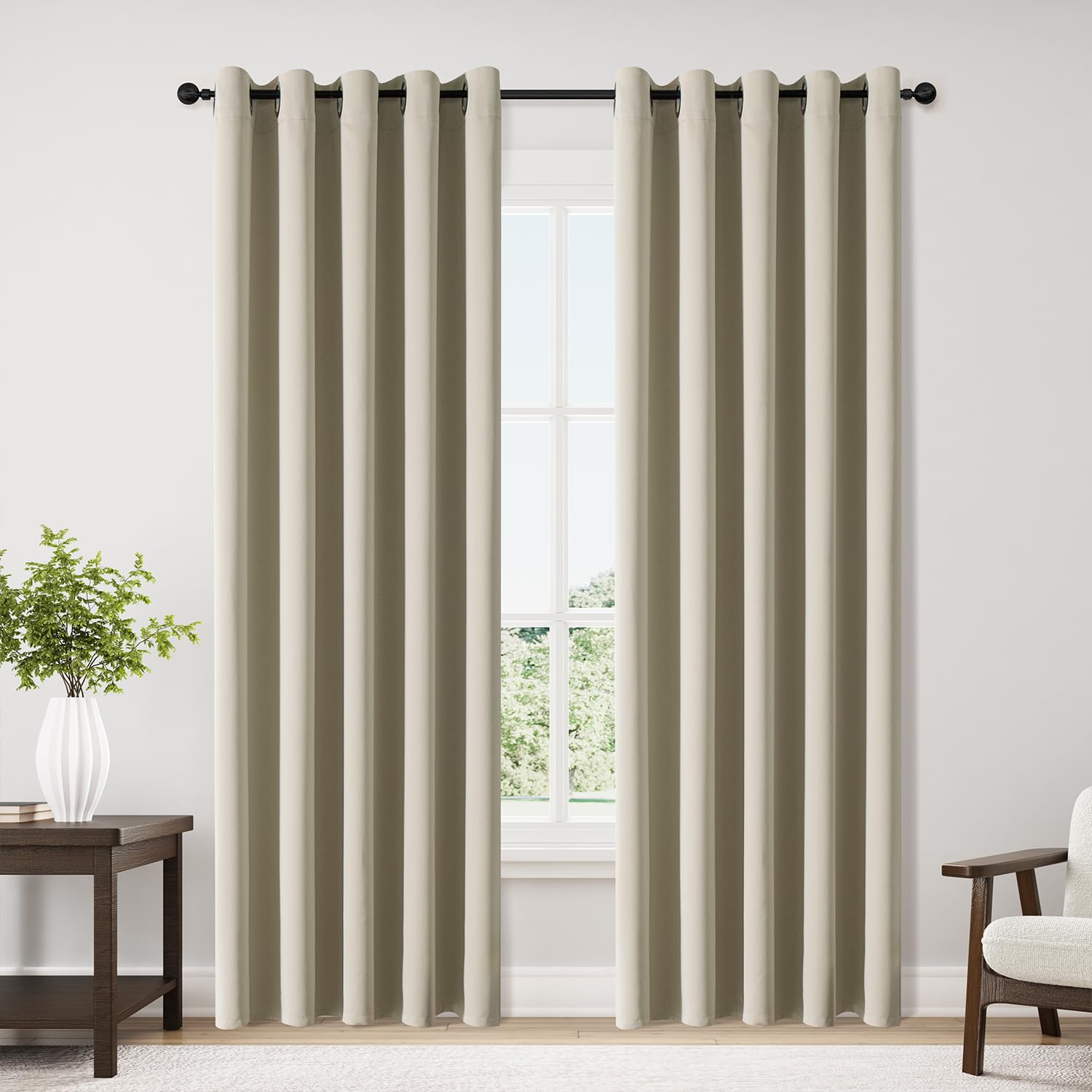 ChrisDowa Room Darkening Curtains for Bedroom and Living Room 70 Inch Wide | 2 Panels Set, Extra Wide, Thermal Insulated, Noise Reducing, Grommet, Blackout Drapes for Window, Beige, 70 x 84 Inch