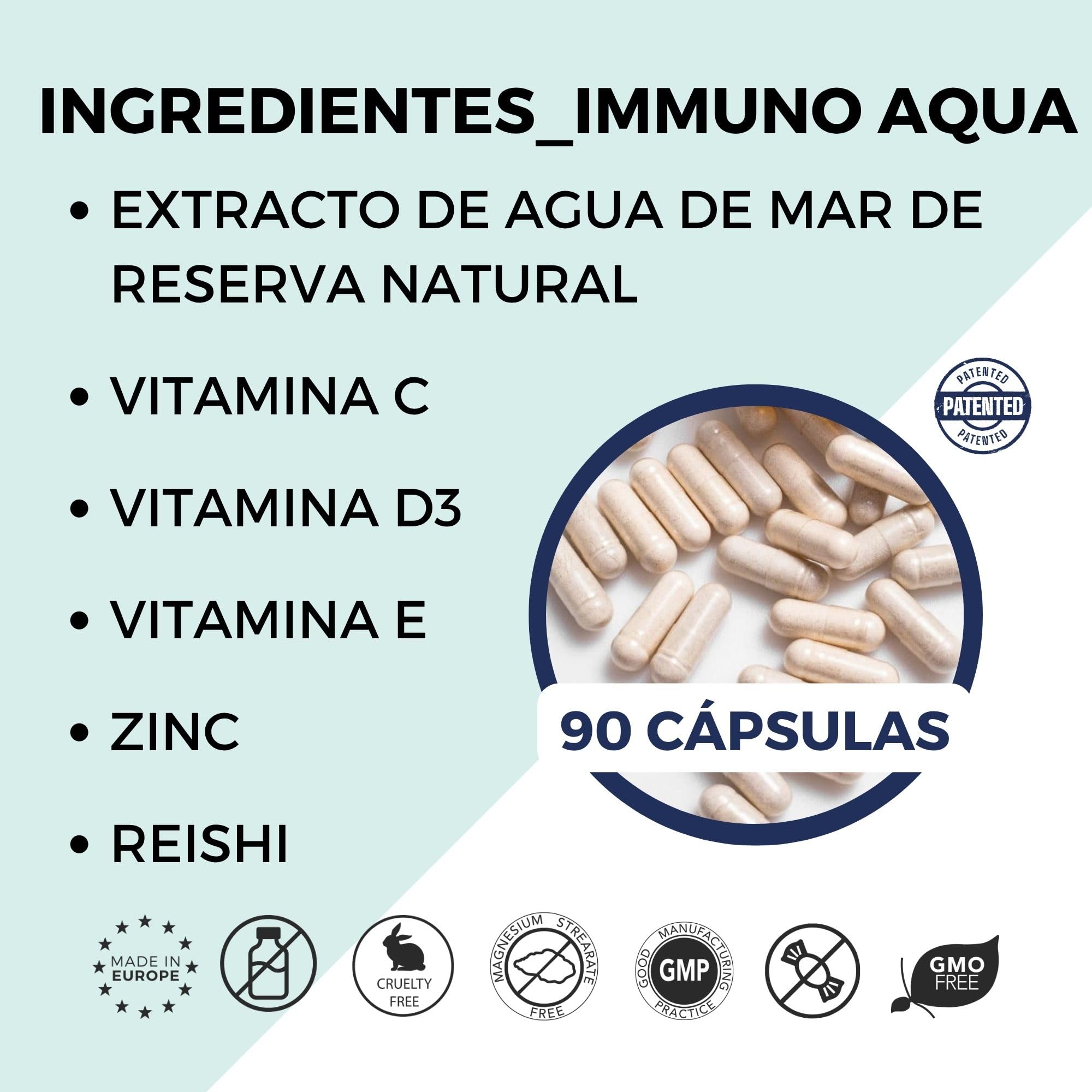 Suplemento alimenticio natural completo para el Sistema Inmunitario y Cansancio | IMMUNO AQUA | 90 cápsulas