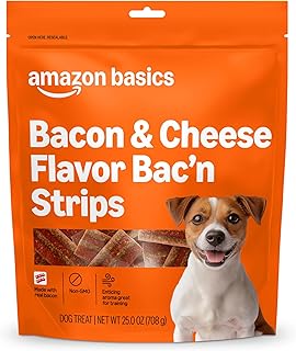 Amazon Basics Bacon and Cheese Flavor Bac'n Strips Dog Treats - 25 oz Bag