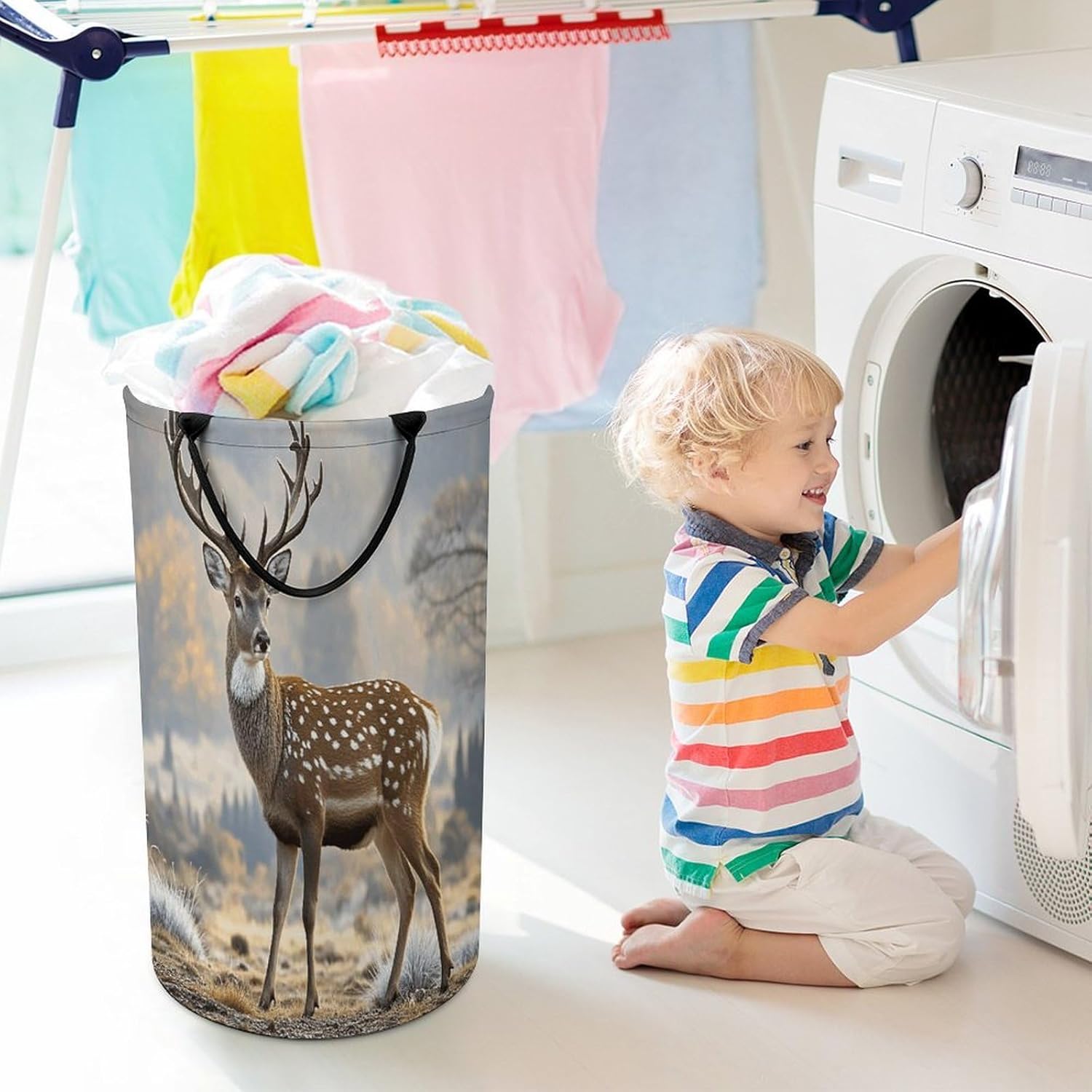 Deer Pattern Laundry Hamper Large Collapsible Laundry Basket with Handles Waterproof Clothes Hamper Portable Dirty Clothes Basket for Bedroom Laundry Room Closet Bathroom