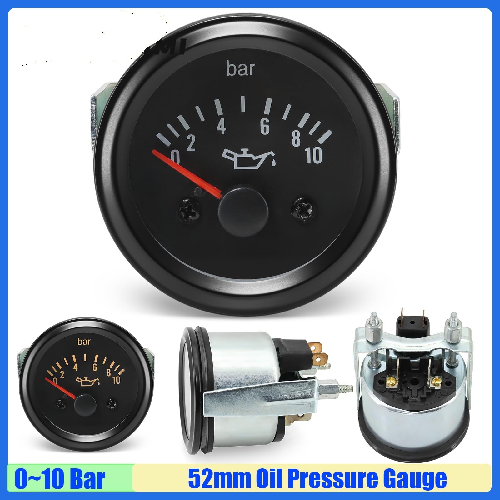 Indicador LED de 52mm for Coche, medidor de presión de Aceite de 0~10 Bar, indicador sin presión de Aceite, Apto for generador de Coche DC24V Personalizado