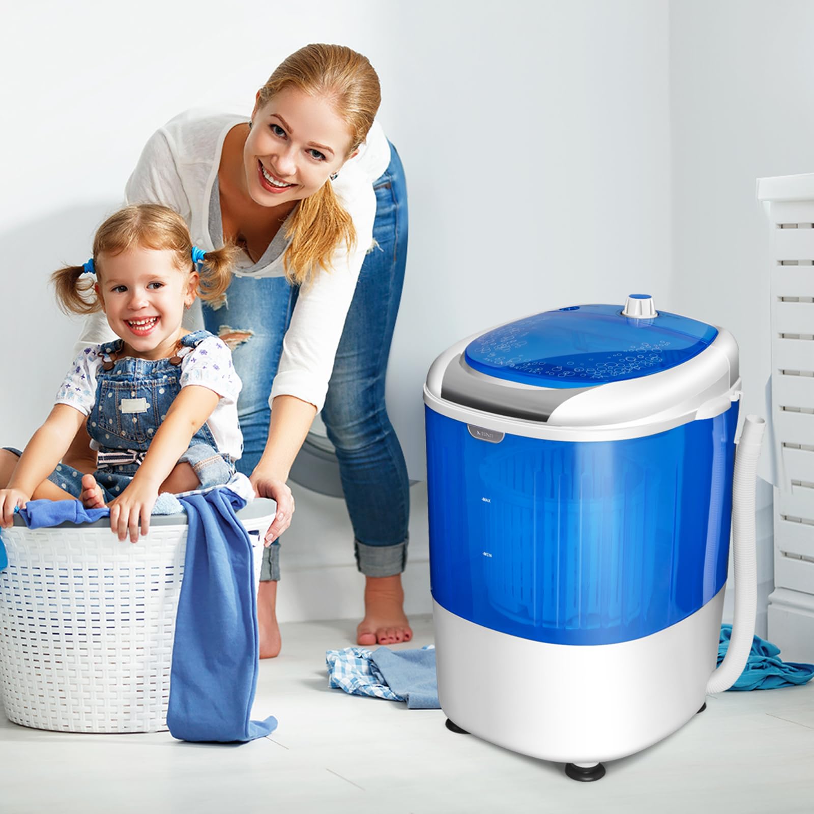 COSTWAY Mini Lavatrice con Centrifuga, Semi Automatico, Lavatrice Compatta Portatile con Funzione Timer, Ideale per Dormitorio e Campeggio, 2,5 kg, 170 W