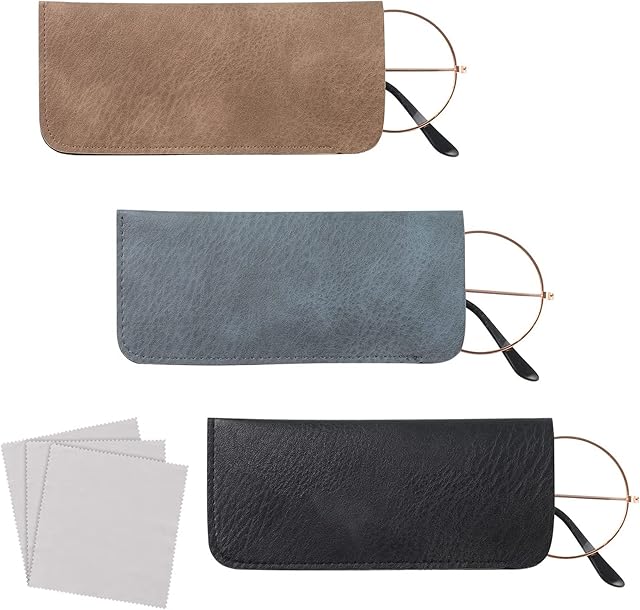 Thboxes 3 Pack Soft Glasses Cases with Cleaning Cloth, Leather Sunglasses Pouch Anti-Scratch Eyeglasses Case Spectacles Bag for Women Men