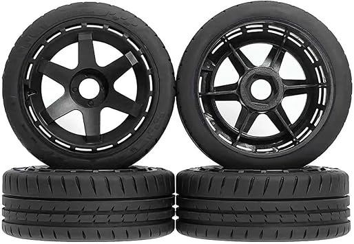 4PCS Rally Style RC Tires and Wheels Set Compatible with 1/7 1/8 Scale Thunder KM Feishen FS Mustang KKPIT Models, Black Plastic Rims Rubber Tires