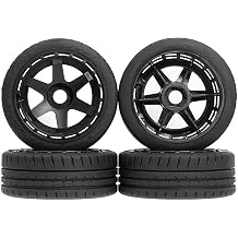 4PCS Rally Style RC Tires and Wheels Set Compatible with 1/7 1/8 Scale Thunder KM Feishen FS Mustang KKPIT Models, Black Plastic Rims Rubber Tires