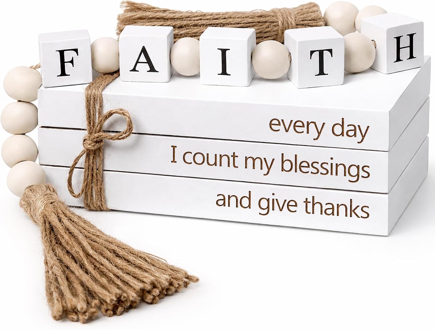 Decorative Books for Home Decor - Inspirational Faith Wooden Bead Tassel Accessory Faux Book Decorative for Coffee Table