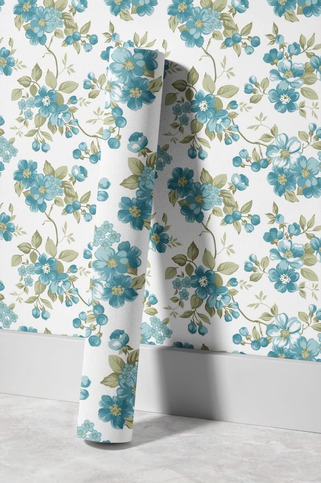 Home Office Tapeta Zen Sypialnia Vintage Niebieska Naturalna Elegancja