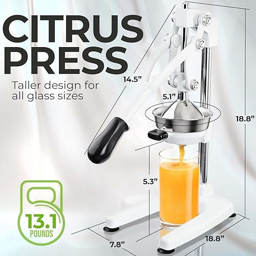 Miniatura 4 de Zulay Kitchen Exprimidor de hierro fundido 9 en 1, exprimidor manual de servicio pesado fácil de limpiar con accesorio de prensatelas para jugo de