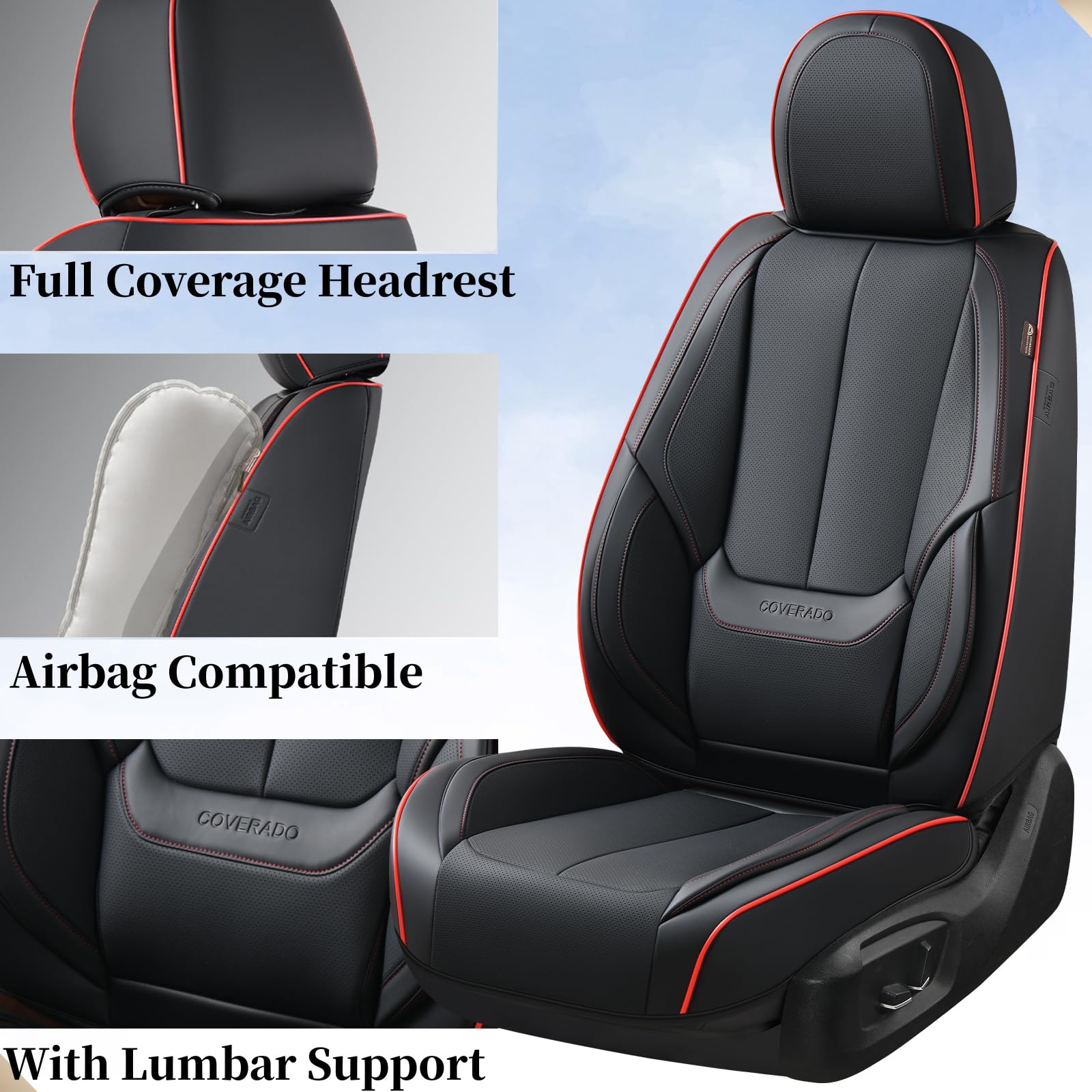 Coverado Seat Covers, Car Seat Covers Front Seats, Car Seat Cover, Car Seat Protector Waterproof, Car Seat Cushion Nappa Leather, Black Seat Covers Carseat Cover Universal Fit for Most Cars