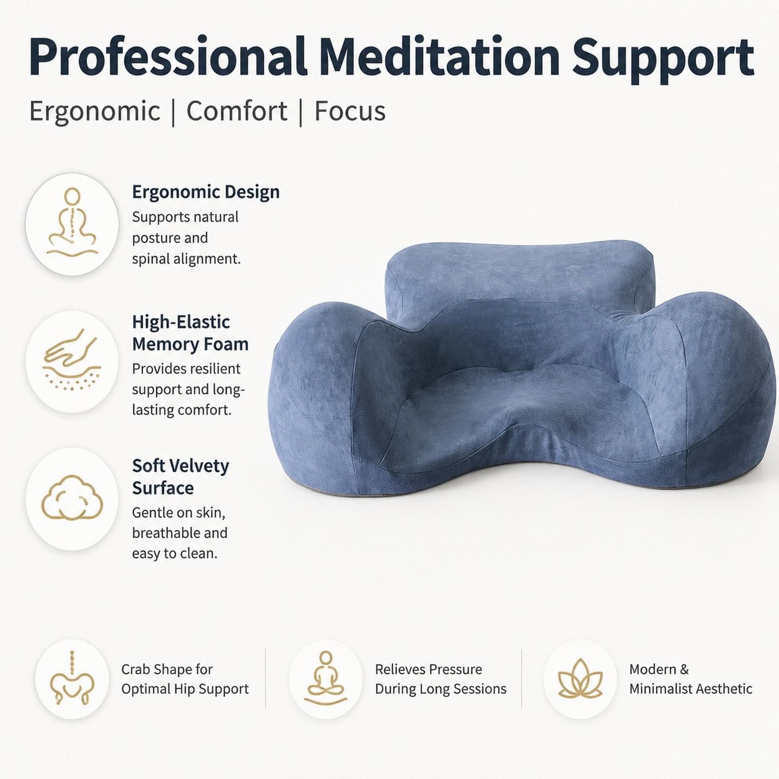 Cojín de Meditación Ergonómico Amplio con Relleno de Espuma Viscoelástica Funda Lavable y Base Antideslizante Adecuado para Sala de Estar Cuarto de, Azul, Individual
