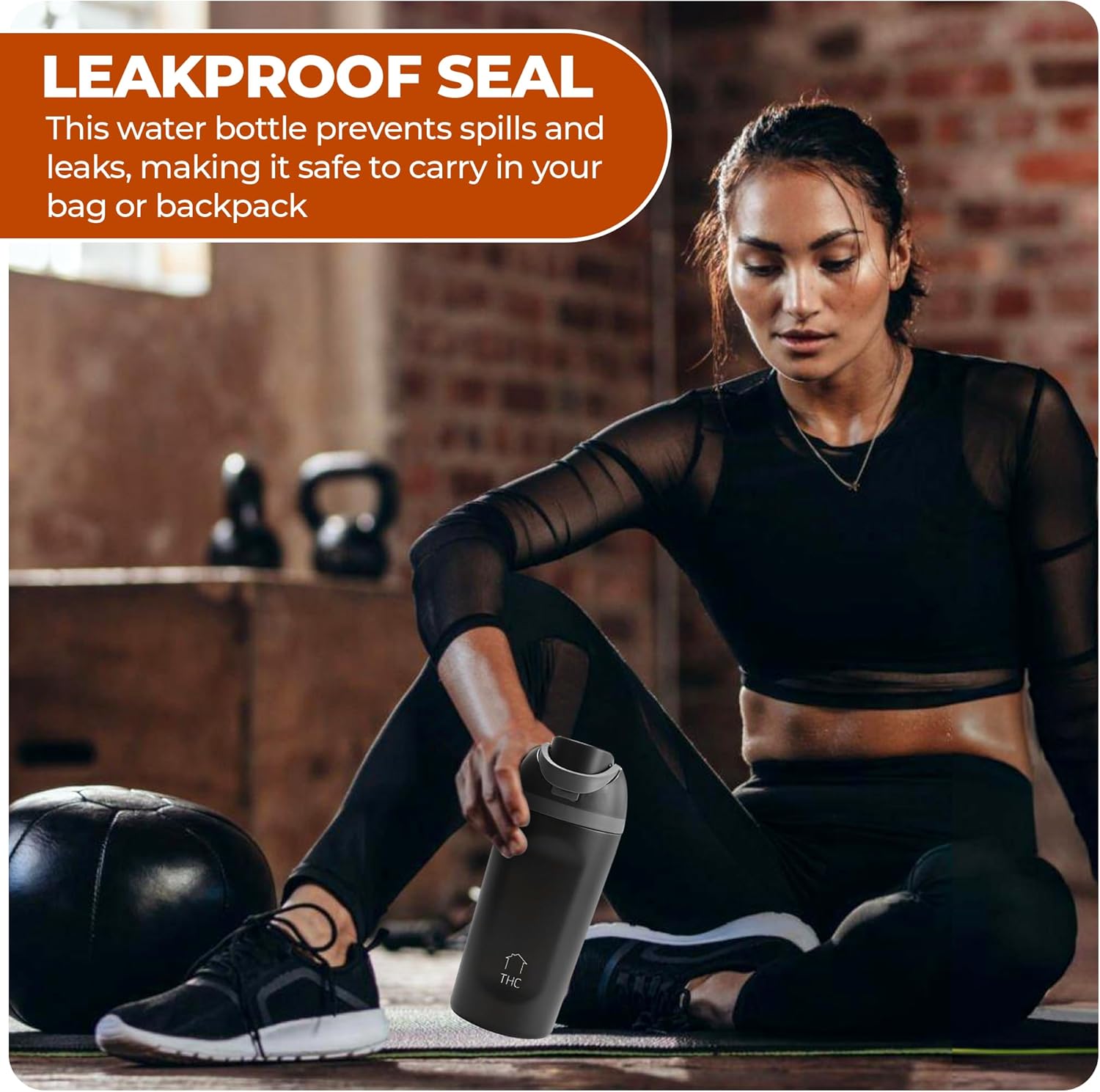 The HomeFlow Co.'s 20oz Stainless Steel Water Bottle with Straw | Double Walled & Vacuum Insulated | BPA-Free, Lightweight, Leak Proof Locking Lid for Travel & Sports (Black & Grey) - Image 6