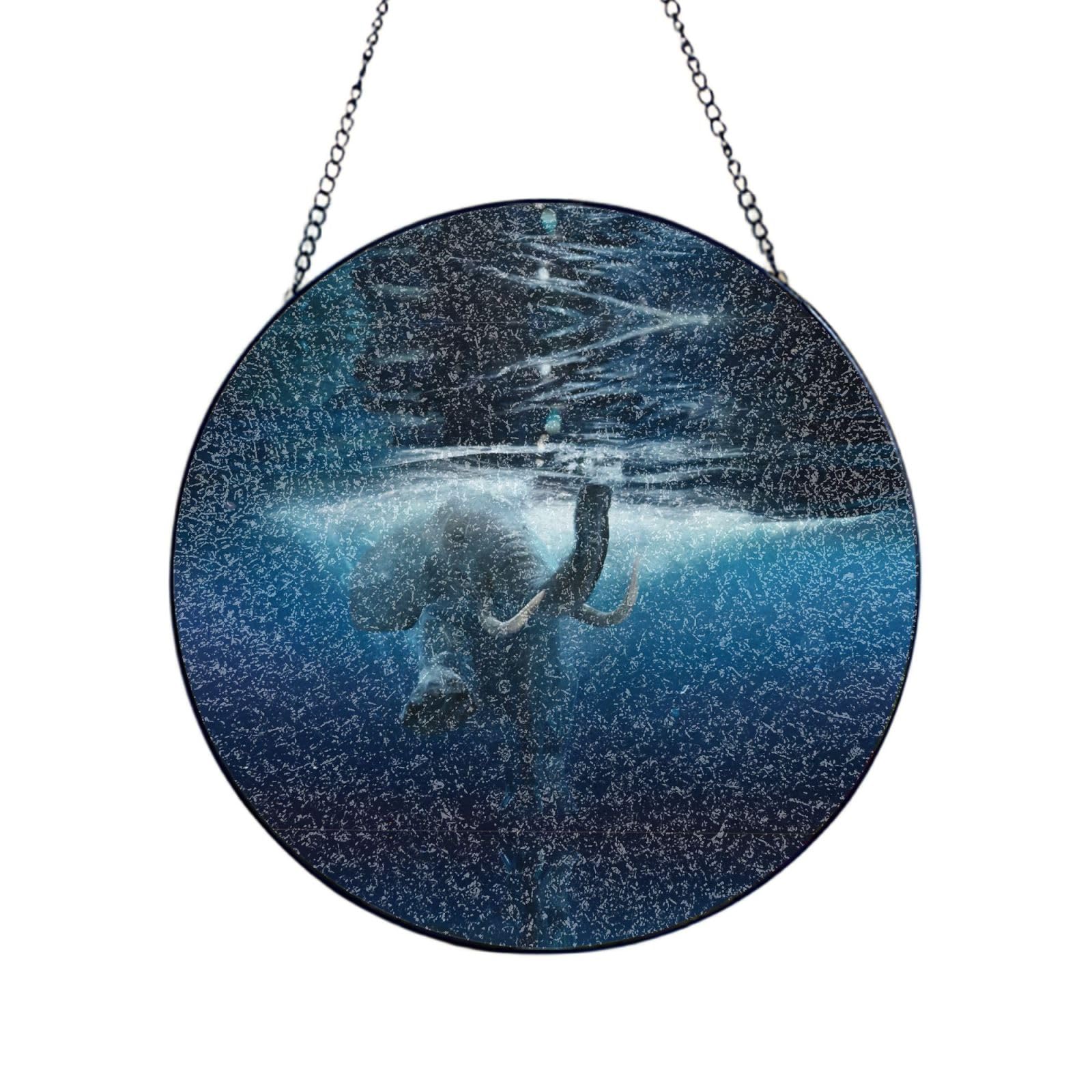 Phayah Swimming African Elephant Print Glass Window Hanging Sun Catchers Suncatcher Decor For Birthday For Home Garden Porch 4in（10cm）