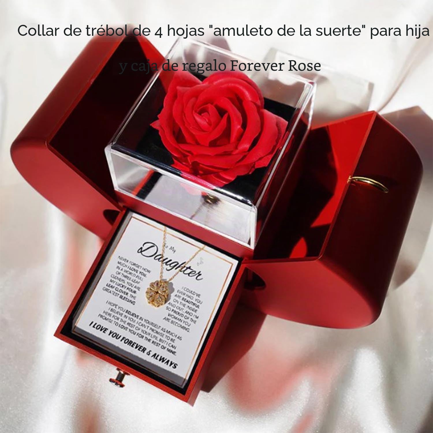 Collar con dije de trébol de 4 hojas para hija y caja de regalo Forever and Rose, collar ziella para mi hija, trébol de cuatro hojas, collar de plata de ley S925 para mujer, cumpleaños, Navidad