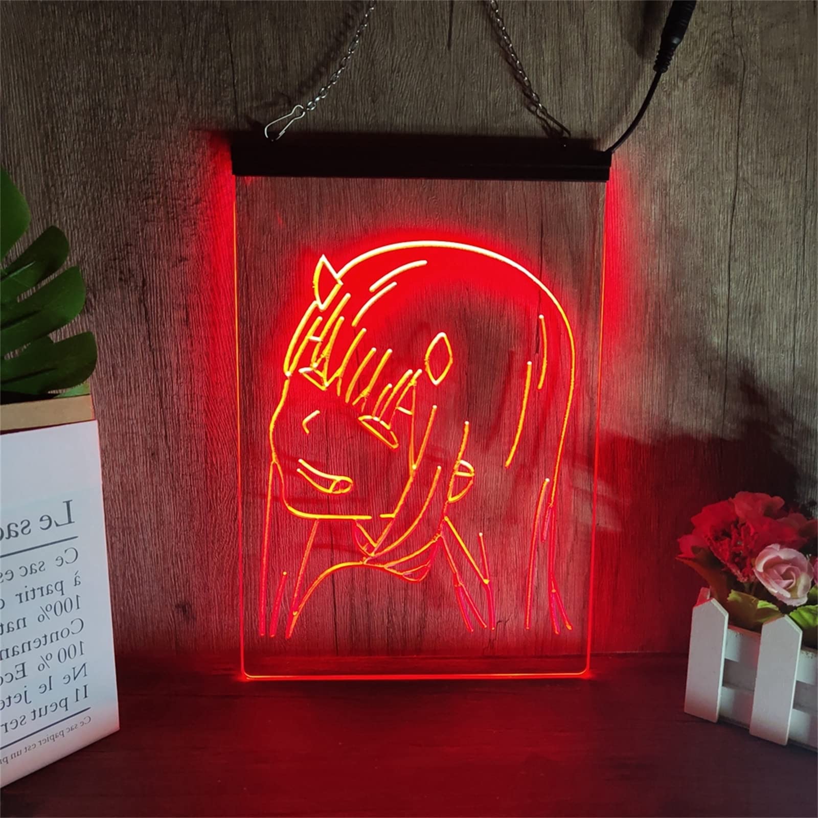 FINOTI Anime Visual Neon Sign Anime Zero Two Visual LED Neon Sign Bar Pub Beer Club Restaurant Cafe Game Room Ambience Decoration Home Decoration Bedroom Wall With Chain,E,15.7"x23.6"