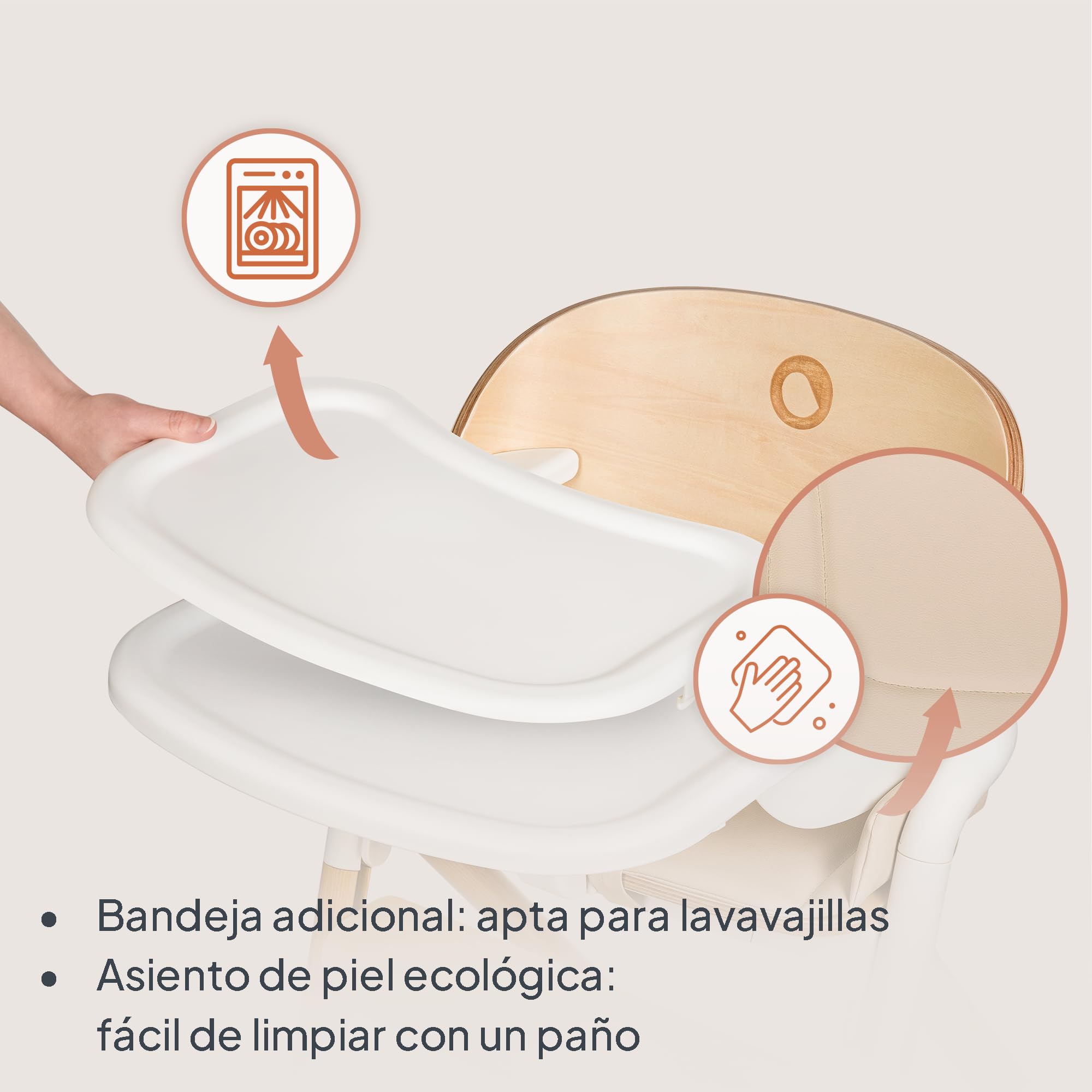 Lionelo Celia Trona Evolutiva de Madera 3‑en‑1 – Crece con el Niño (6 m‑90 kg) | Reposapiés Ajustable, Arnés 5 Puntos, Cojín y Bandeja Fácil de Limpiar