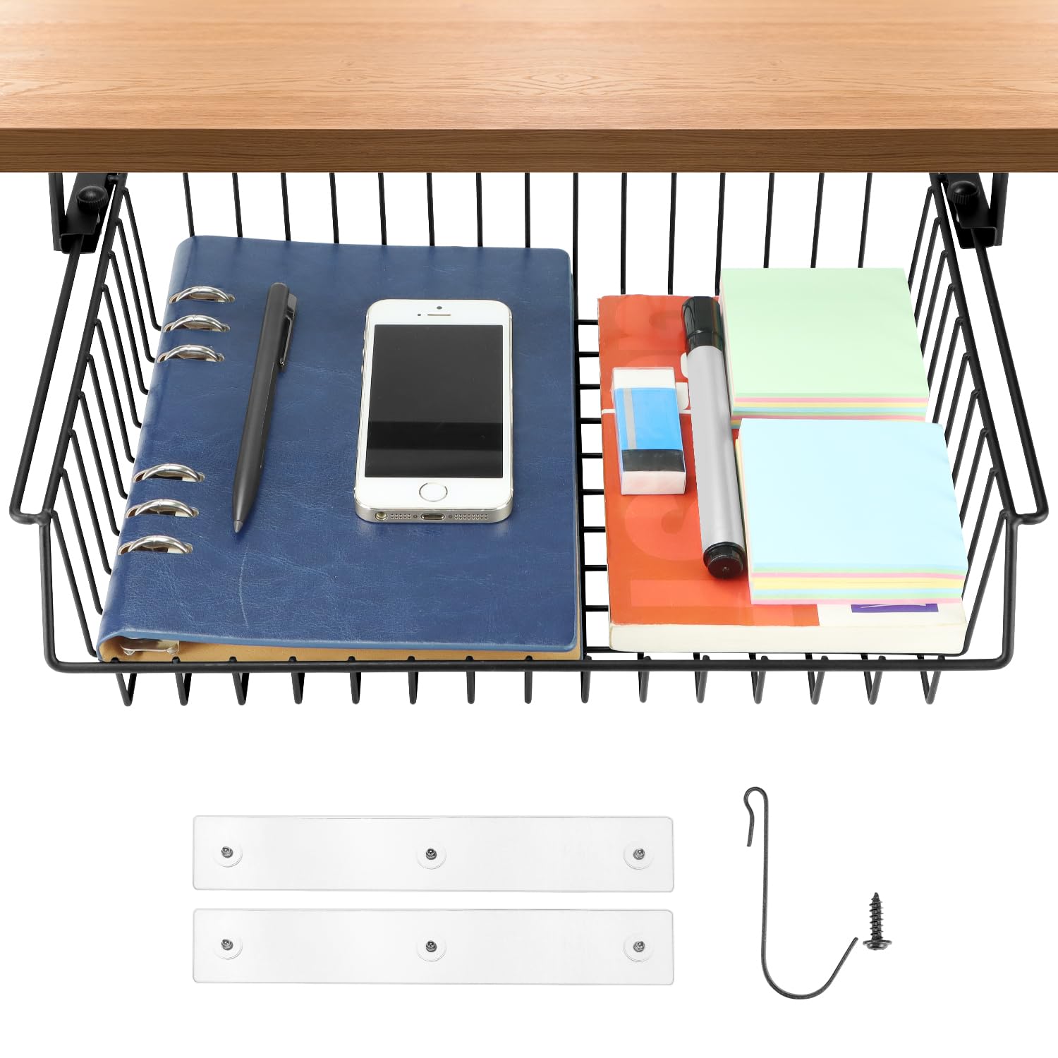 QWORK® Cajón debajo de la mesa de metal, capacidad de carga de 5-10 kg, cajones debajo del escritorio, se puede utilizar en oficinas, cocinas