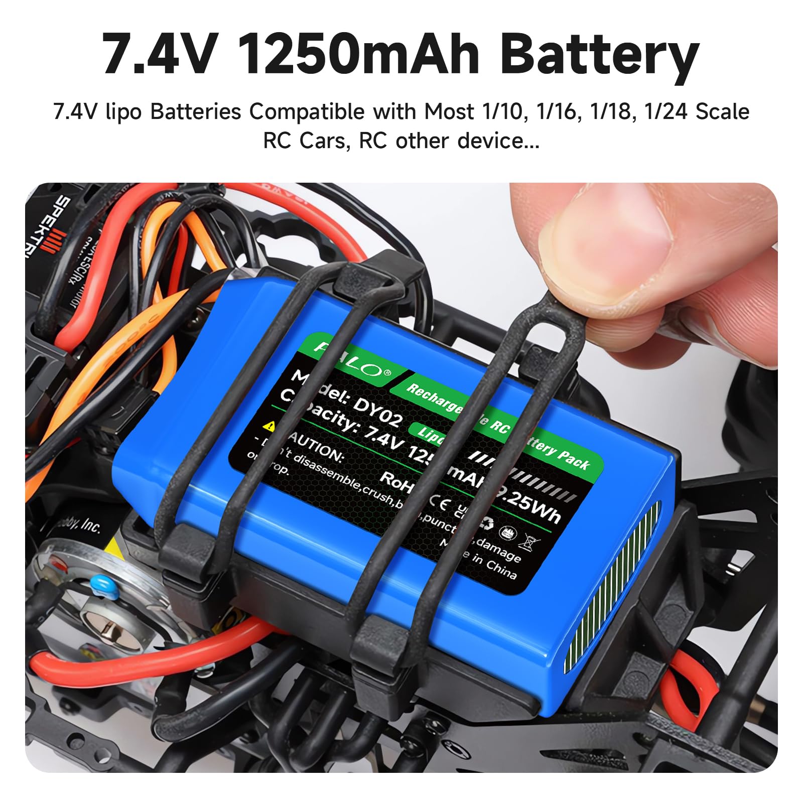 Batteria 7,4 V Lipo 1250 mAh PH2.0/JST/SM-2P/MX2.0 batteria 25C, Spina bilanciata XH2.54-3P & caricatore USB, per WLtoys RC Crawler SCX24 CR18P FCX18 FCX24, per RC Auto Boat Aereo, 2 pezzi