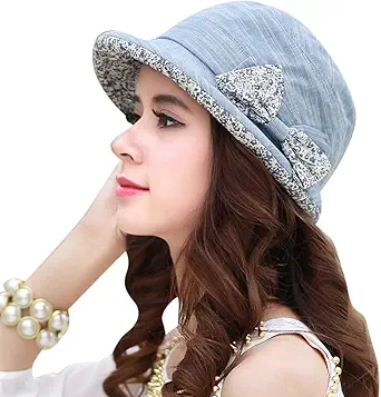 CACUSS Women's Foldable Floral Bucket Hat Rolled Brim with Bowknot