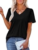 T Shirts for Women V Neck Dressy Casual Blouses Puff Short Sleeve Summer Tops Loose Fit