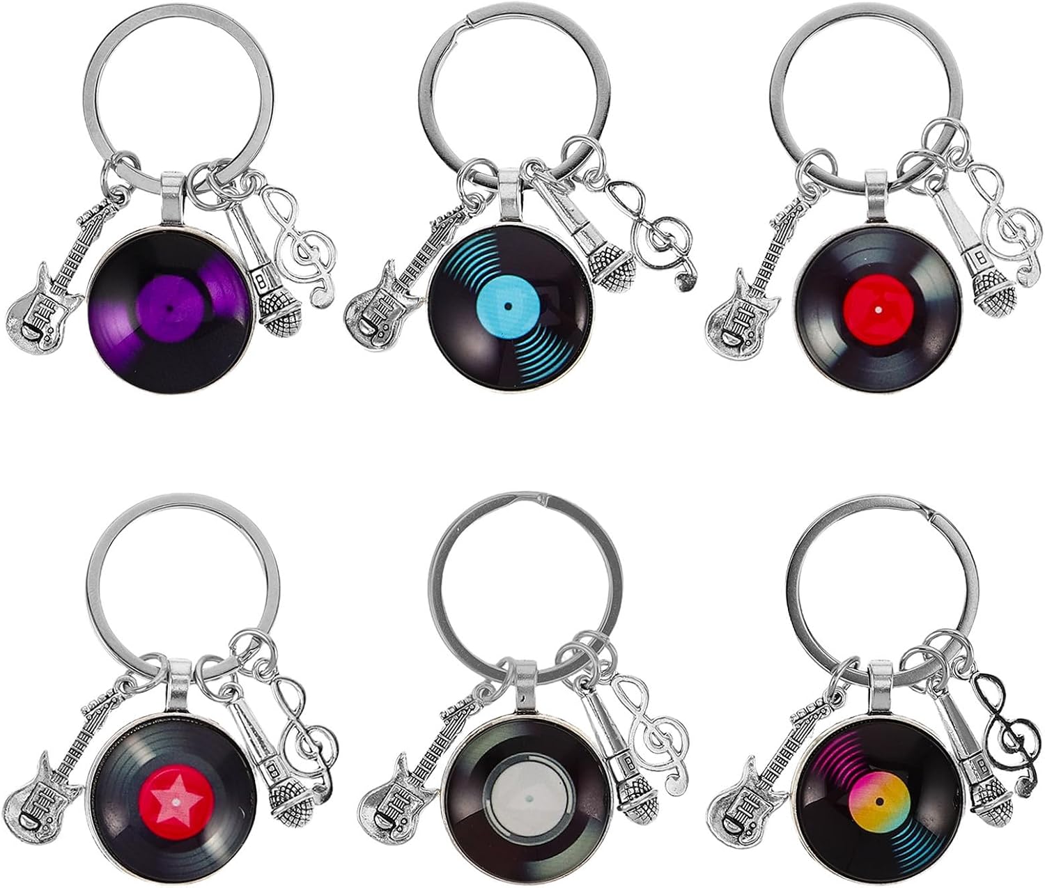 Healifty 6pcs Vintage Vinyl Record Keychain Set Metal Music Key Holder and Backpack Hanging Accessory for Daily Outings and Music Festivals Gift for Enthusiasts