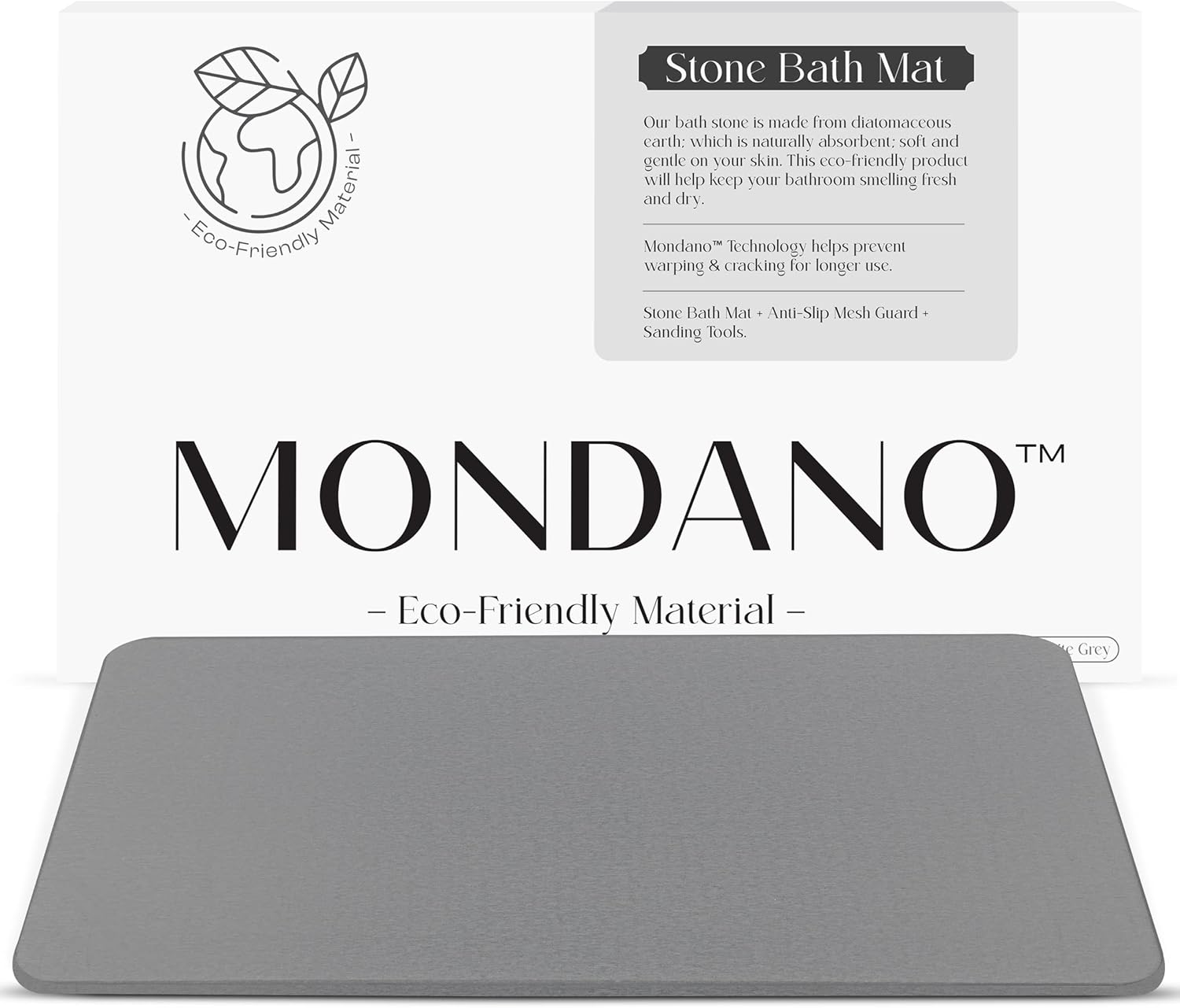 mondano stone bath mat, diatomaceous earth shower mat non slip bathroom mat quick dry stone mat, stone dish drying mat, stone bath mats for bathroom, diatomaceous earth bath mat (uncarved) graphite grey - uncarved